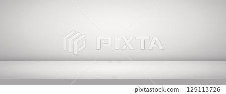 Grey studio room. Limbo neutral gradient backdrop. Abstract 3d wall scene for product presentation. Minimalist display mockup. Vector illustration. 129113726