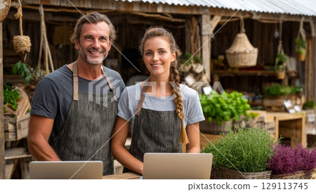 Small shop owner using a computer 129113745