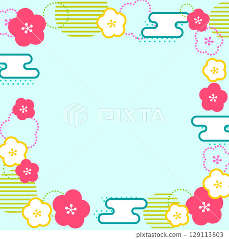 Pop and cute Japanese plum blossom background illustration (no text) Square Pop and cute Japanese plum blossom background illustration (no text) Square 129113803