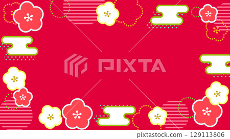 紅色傳統日本梅花背景圖（無文字）寬 129113806