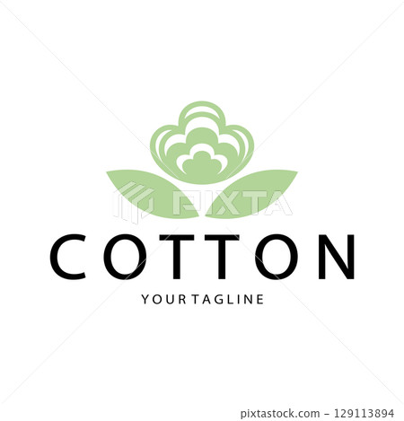 Soft natural organic cotton flower plant logo for cotton plantations, industries,business,textile,clothing and beauty,vector 129113894