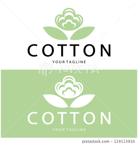 Soft natural organic cotton flower plant logo for cotton plantations, industries,business,textile,clothing and beauty,vector 129113910