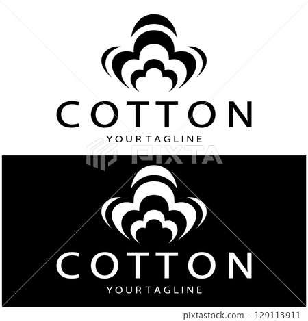 Soft natural organic cotton flower plant logo for cotton plantations, industries,business,textile,clothing and beauty,vector 129113911