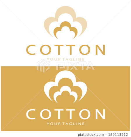 Soft natural organic cotton flower plant logo for cotton plantations, industries,business,textile,clothing and beauty,vector 129113912