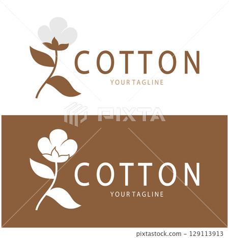 Soft natural organic cotton flower plant logo for cotton plantations, industries,business,textile,clothing and beauty,vector 129113913