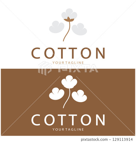 Soft natural organic cotton flower plant logo for cotton plantations, industries,business,textile,clothing and beauty,vector 129113914