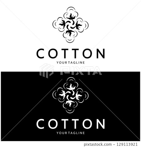 Soft natural organic cotton flower plant logo for cotton plantations, industries,business,textile,clothing and beauty,vector 129113921