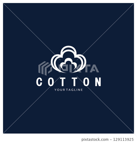 Soft natural organic cotton flower plant logo for cotton plantations, industries,business,textile,clothing and beauty,vector 129113925