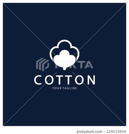 Soft natural organic cotton flower plant logo for cotton plantations, industries,business,textile,clothing and beauty,vector 129113934