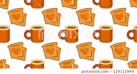 Breakfast Toast Coffee Seamless Pattern Breakfast Toast Coffee Seamless Pattern 129113949