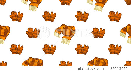 Seamless Autumn Scarf Gloves Pattern 129113951