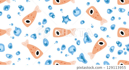 Seamless Funny Big Eye Fish Pattern Seamless Funny Big Eye Fish Pattern 129113955