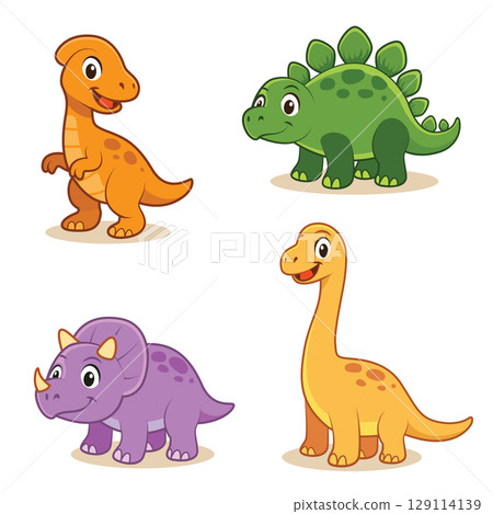 Cute Cartoon Dinosaurs. Cartoon Dinosaur Character Set Isolated on White Background. Cute Cartoon Dinosaurs. Cartoon Dinosaur Character Set Isolated on White Background. 129114139