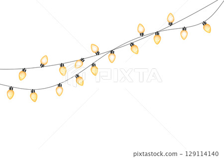 Decorative light bulbs, festival light bulbs isolated on white background. Yellow lights. Decorative light bulbs, festival light bulbs isolated on white background. Yellow lights. 129114140