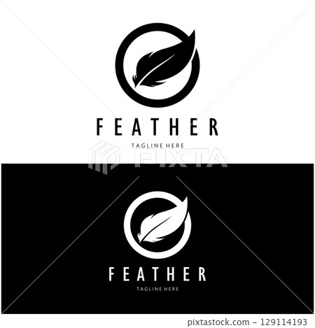 Feather logo, feather pen logo, law firm feather logo vector simple design 129114193