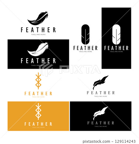 Feather logo, feather pen logo, law firm feather logo vector simple design 129114243