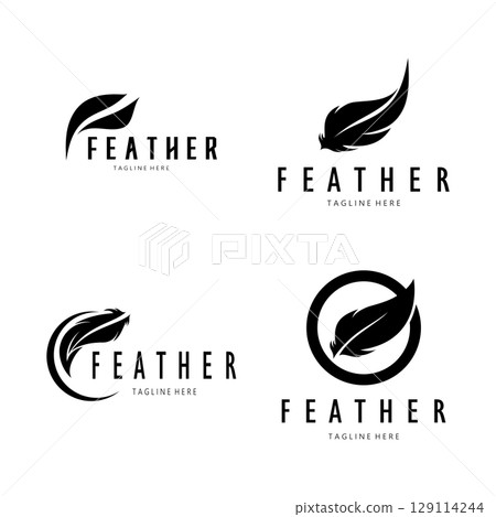 Feather logo, feather pen logo, law firm feather logo vector simple design Feather logo, feather pen logo, law firm feather logo vector simple design 129114244