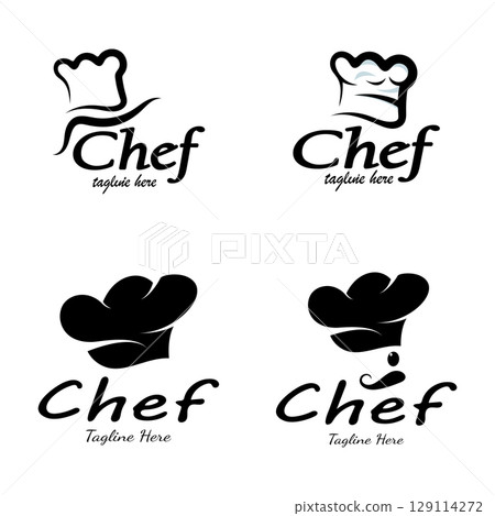 professional logo chef or kitchen chef hat.for business,home cook,and restaurant chef.bakery,vector professional logo chef or kitchen chef hat.for business,home cook,and restaurant chef.bakery,vector 129114272