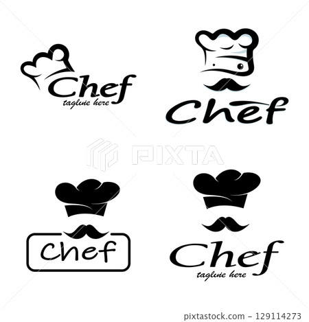 professional logo chef or kitchen chef hat.for business,home cook,and restaurant chef.bakery,vector professional logo chef or kitchen chef hat.for business,home cook,and restaurant chef.bakery,vector 129114273