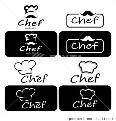 professional logo chef or kitchen chef hat.for business,home cook,and restaurant chef.bakery,vector 129114283