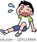 A boy sitting down sweating 129114944