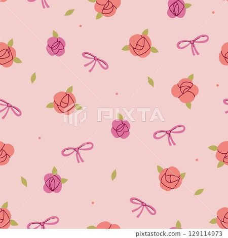 Simple cute seamless pattern with roses and bows. Vector graphics. Simple cute seamless pattern with roses and bows. Vector graphics. 129114973