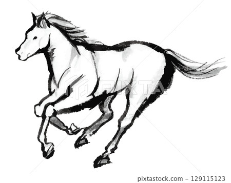 Ink painting of a horse galloping at full speed, material for New Year's cards in the Year of the Horse 129115123