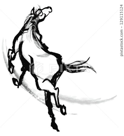 奔騰駿馬水墨畫,馬年賀年卡材料 奔騰駿馬水墨畫,馬年賀年卡材料 129115124