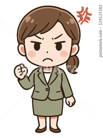 穿著西裝的憤怒女商人握緊拳頭 穿著西裝的憤怒女商人握緊拳頭 129115162