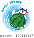 一隻戴著太陽眼鏡的狗抱著一個西瓜漂浮 129115317