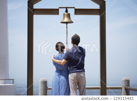 A friendly couple enjoying sightseeing 129115481