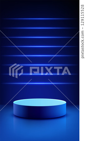 technology podium mockup with blue neon glowing lines on vibrant background for product display or showroom stage with futuristic modern cylinder shape and reflective surface design technology podium mockup with blue neon glowing lines on vibrant background for product display or showroom stage with futuristic modern cylinder shape and reflective surface design 129115528