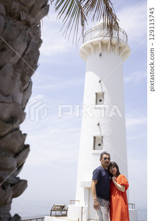 A friendly couple enjoying sightseeing A friendly couple enjoying sightseeing 129115745