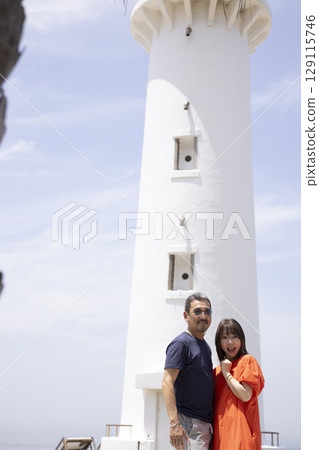 A friendly couple enjoying sightseeing 129115746