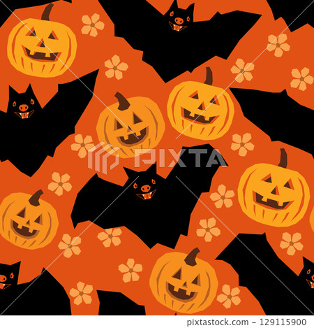 Vector seamless Halloween pattern with cute bats and pumpkins Vector seamless Halloween pattern with cute bats and pumpkins 129115900