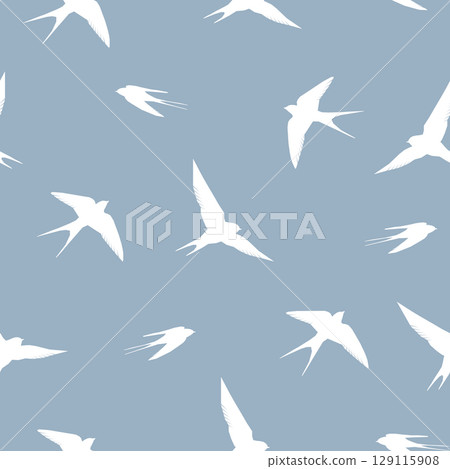Vector seamless pattern with silhouettes of swallows soaring in the sky 129115908