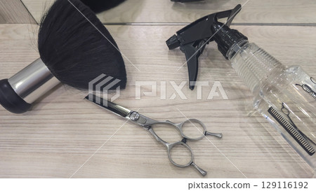 Special hairdressing scissors and water sprayer Brush made of natural bristles 129116192