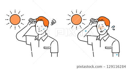 Illustration material: Senior man in poor health due to heat stroke 129116284