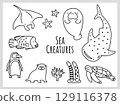 Line drawings of aquarium creatures 129116378