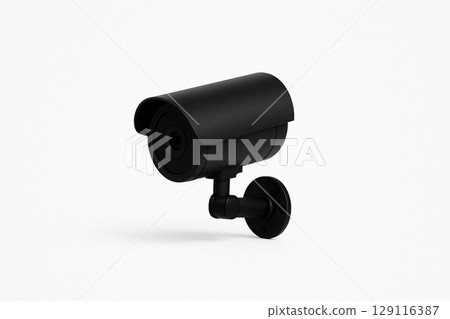 A simple black security camera placed on a white background 129116387