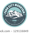Park City, Utah, USA, emblem with snow-covered mountains, vector 129116849