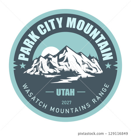 Park City, Utah, USA, emblem with snow-covered mountains, vector Park City, Utah, USA, emblem with snow-covered mountains, vector 129116849