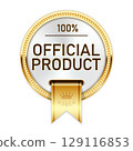 Official product, medal with golden ribbon, officially released item, badge or insignia, genuine product, vector 129116853