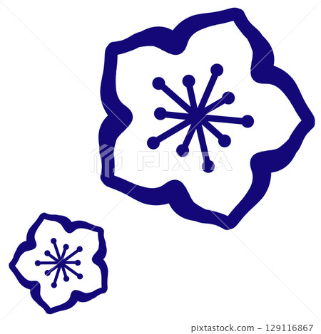 A simple illustration of two flowers in dark blue A simple illustration of two flowers in dark blue 129116867