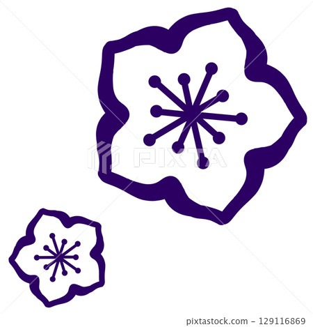 Simple illustration of two purple flowers Simple illustration of two purple flowers 129116869