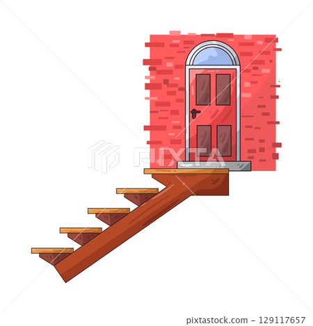 illustration of door and stairs 129117657