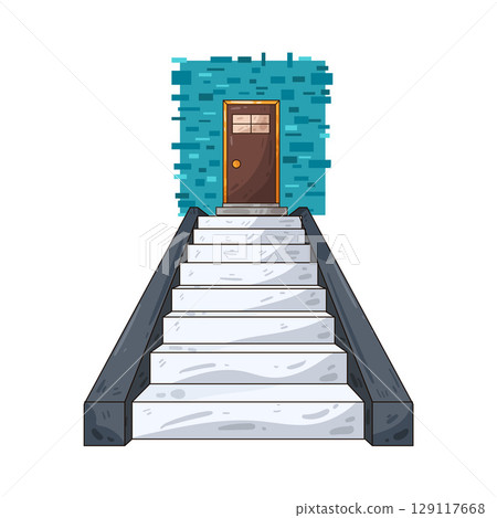 illustration of door and stairs 129117668