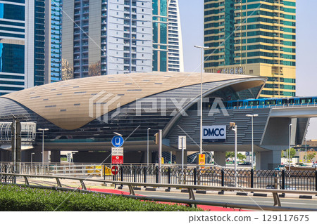 Dubai, UAE - September 25, 2024 DMCC City Metro Station, exterior view. Editorial 129117675