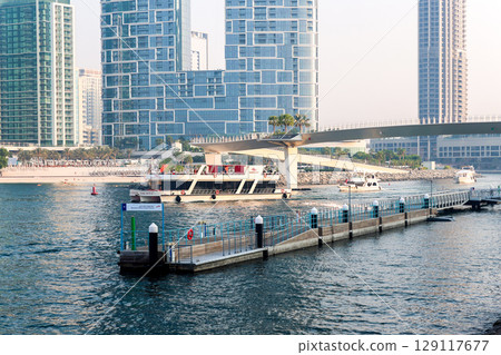 Dubai, UAE - September 26, 2024 Water transport of Dubai sea canals, convenience and comfort of movement. Editorial 129117677