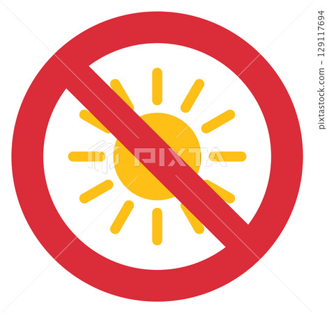 Icon illustration of direct sunlight prohibition mark Icon illustration of direct sunlight prohibition mark 129117694